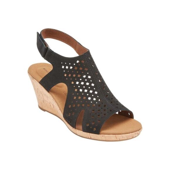 NWT ROCKPORT Womens Black Briah Hood Toe Wedge Leather Slingback Sandal 6.5 M - Picture 3 of 5